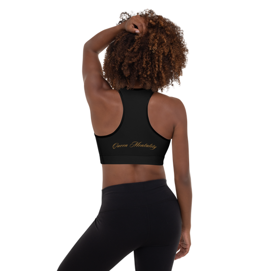 Queen Mentality Sports Bra (w/ Removable Padding) - QM Front and Back
